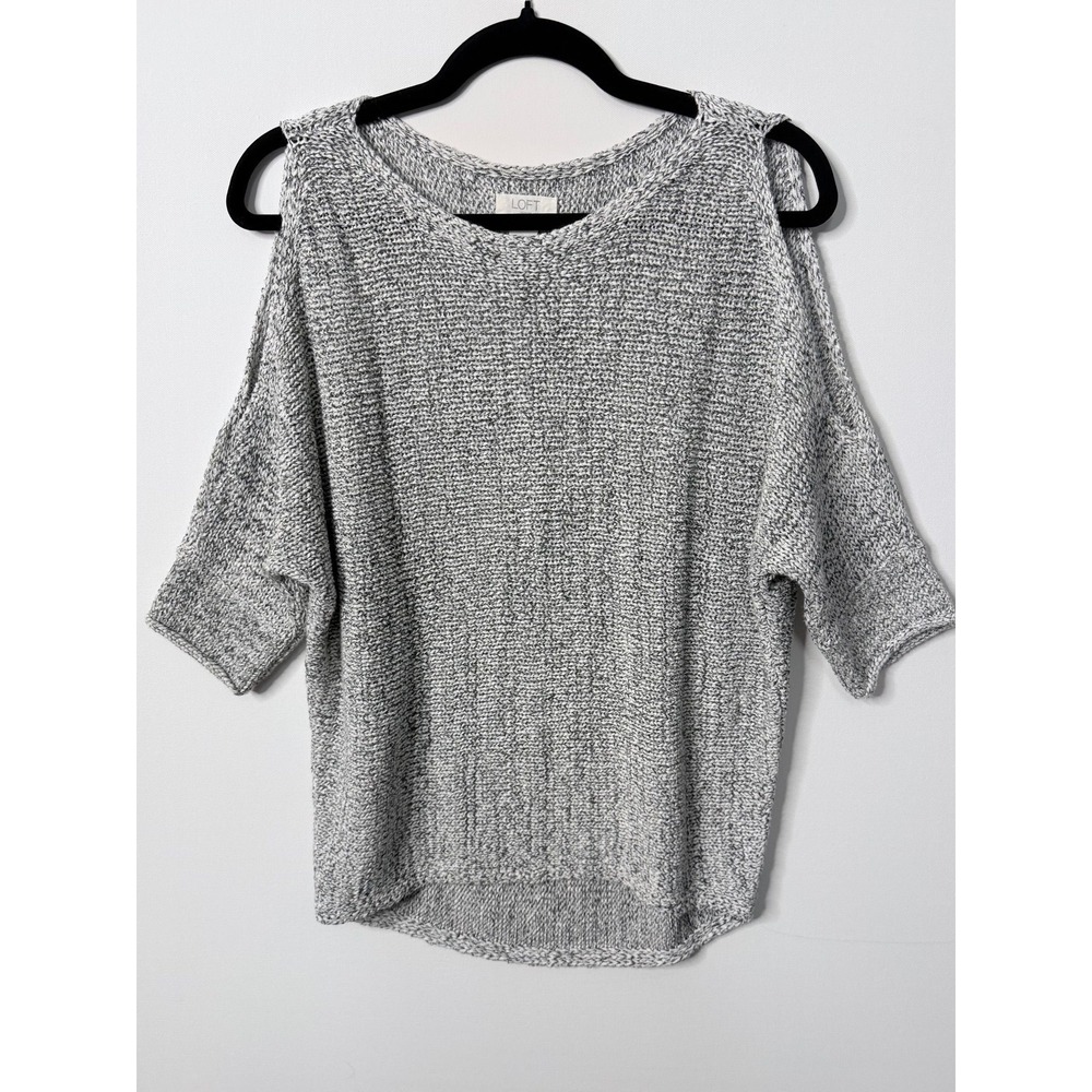 LOFT Outlet Lounge Gray Marled Cold Shoulder Sweater Small